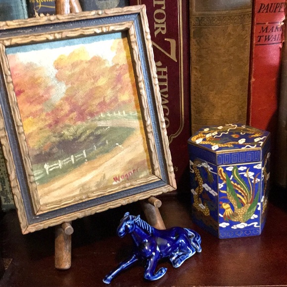 Vintage Cobalt Blue Cloisonné Hexagonal Brass Dragon Phoenix Tea Box - Picture 6 of 6